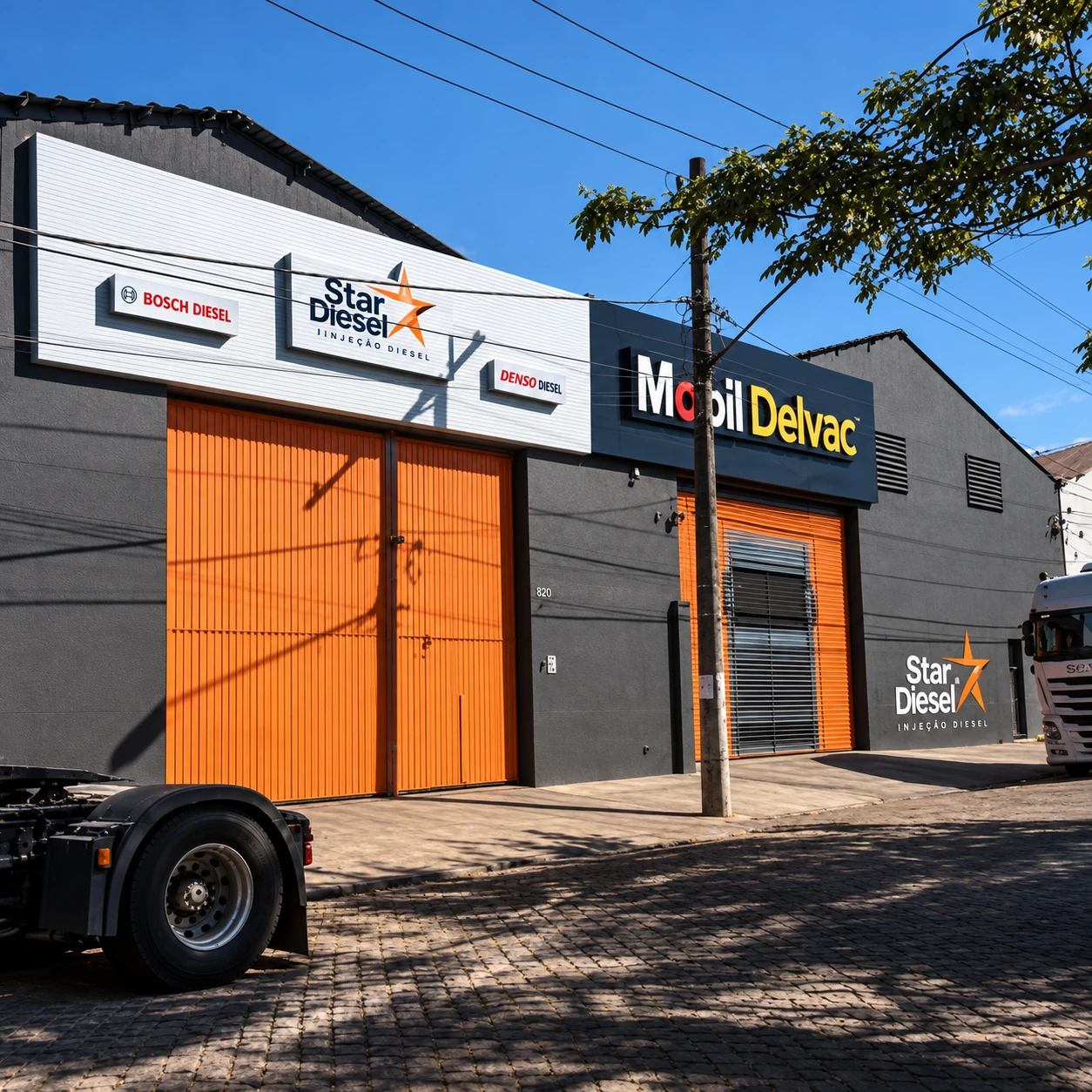 Fachada real da oficina Star Diesel em São Vicente